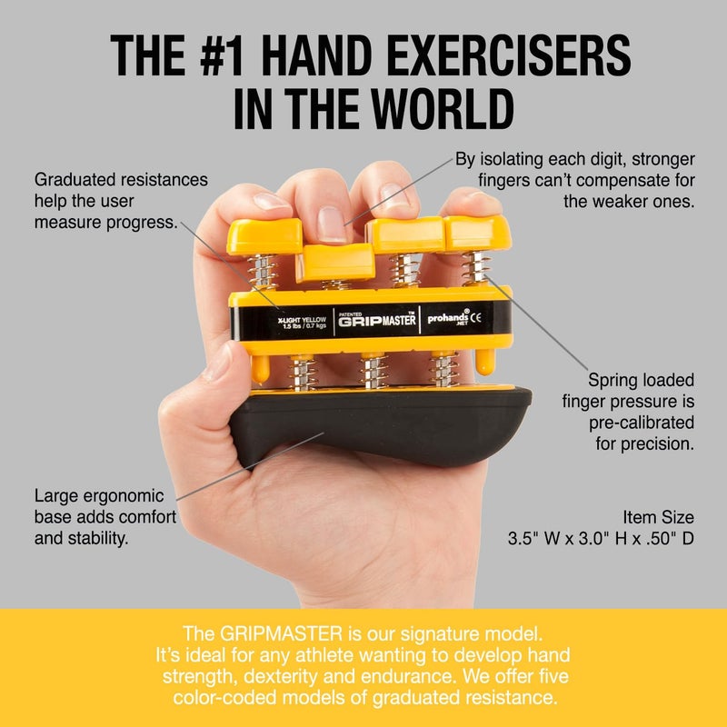 Prohands Gripmaster Rehab Hand Exerciser, Finger Exerciser (Hand Grip Strengthener), Spring-Loaded, Finger-Piston System, Added Palm Cushion, (1.5 lb X-Light Tension, Yellow-Gripmaster Rehab) - Image 4